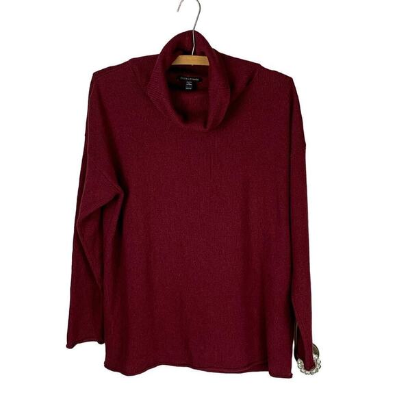 Eileen Fisher Oxblood Oversized Cotton Cashmere Cowel Neck Sweater - Size XXS - Picture 1 of 8